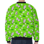Cartoon Daisy And Cow Pattern Print Zip Sleeve Bomber Jacket