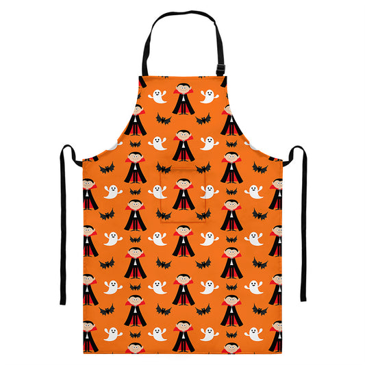 Cartoon Dracula Pattern Print Bib Apron With Pocket