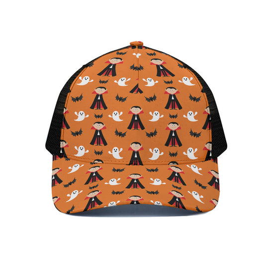 Cartoon Dracula Pattern Print Black Mesh Trucker Cap