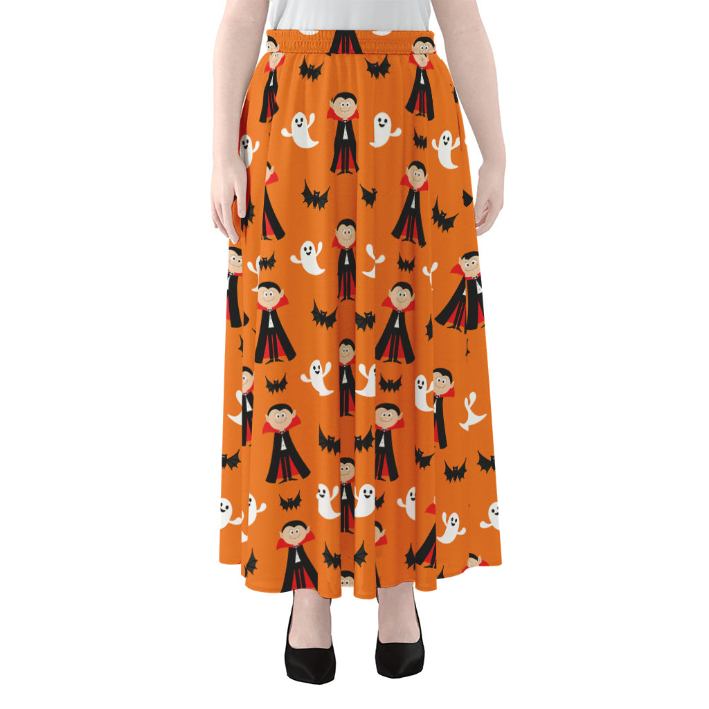 Cartoon Dracula Pattern Print Chiffon Maxi Skirt