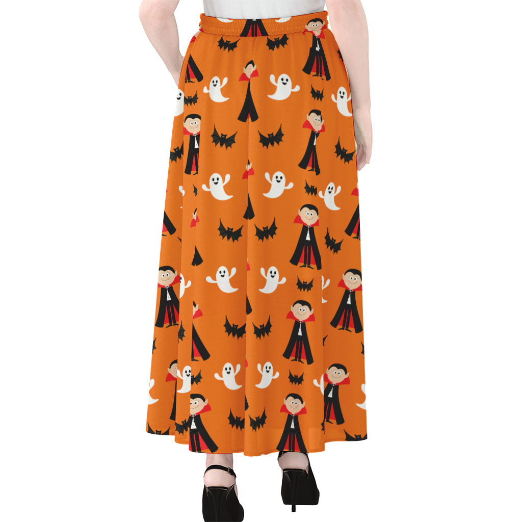 Cartoon Dracula Pattern Print Chiffon Maxi Skirt