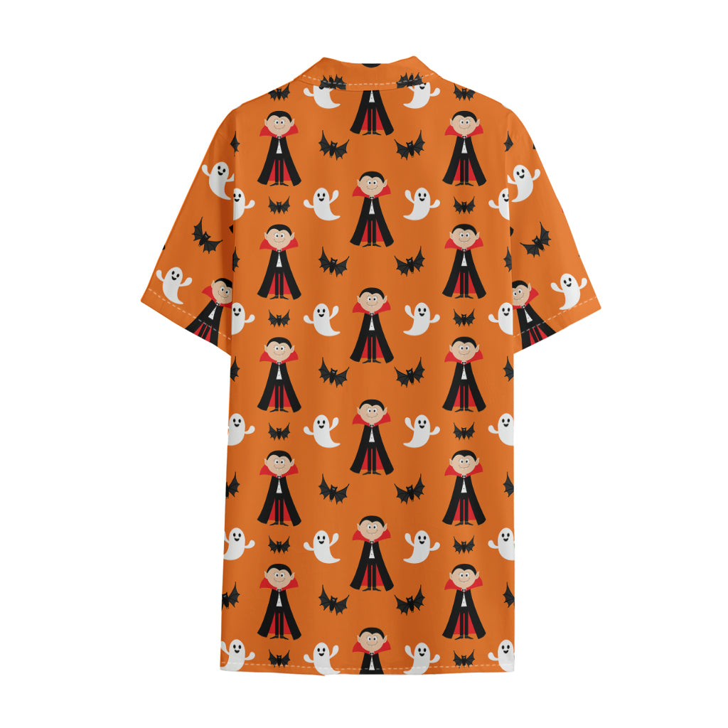 Cartoon Dracula Pattern Print Cotton Hawaiian Shirt