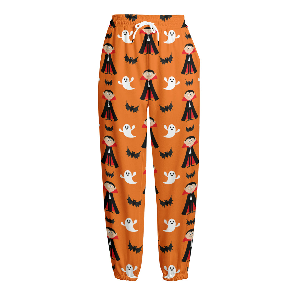 Cartoon Dracula Pattern Print Fleece Lined Knit Pants