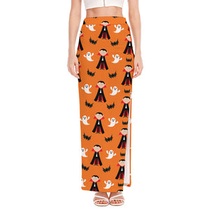 Cartoon Dracula Pattern Print High Slit Maxi Skirt