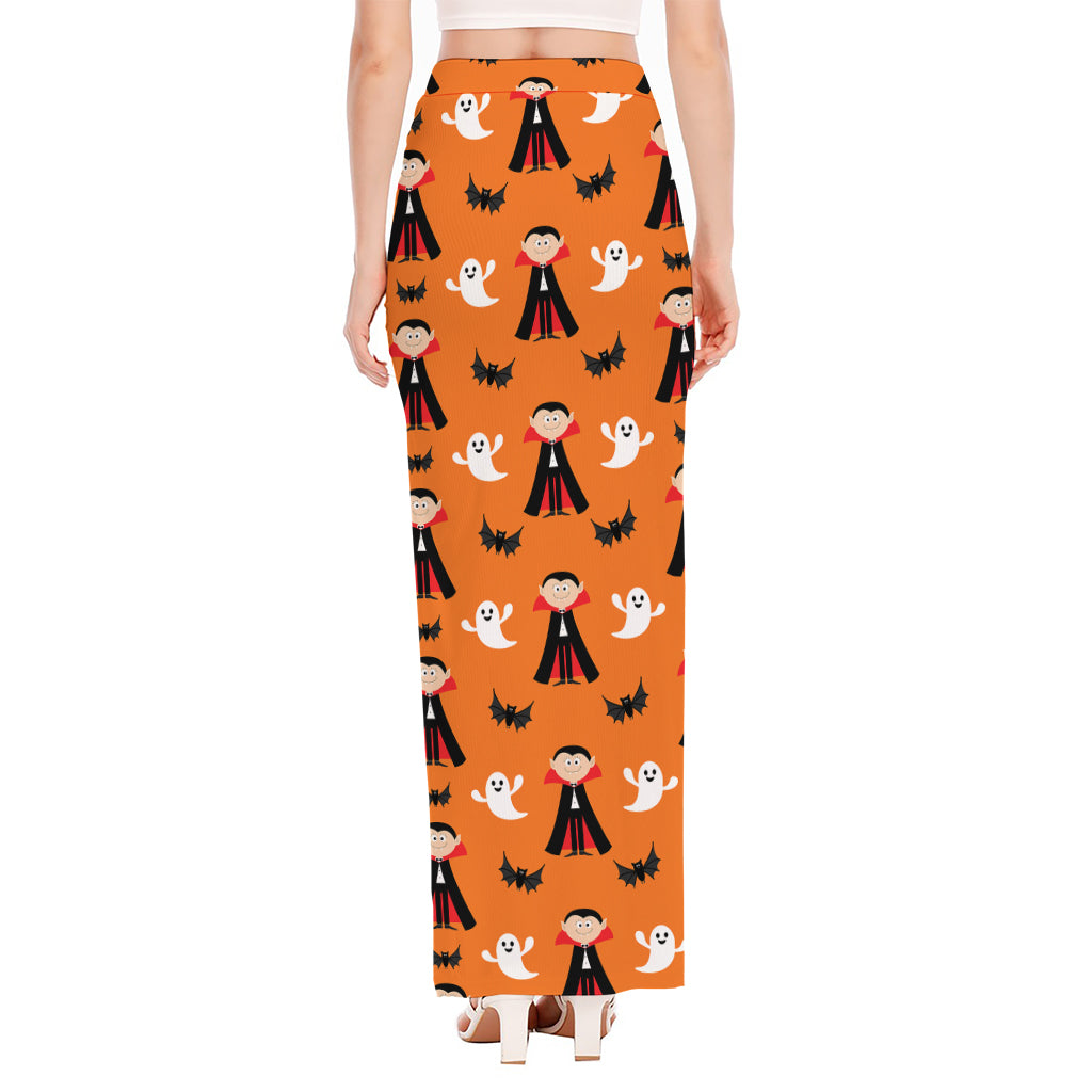 Cartoon Dracula Pattern Print High Slit Maxi Skirt