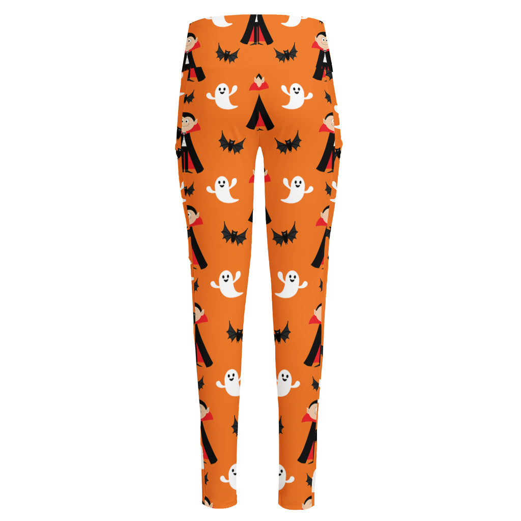 Cartoon Dracula Pattern Print High-Waisted Pocket Leggings