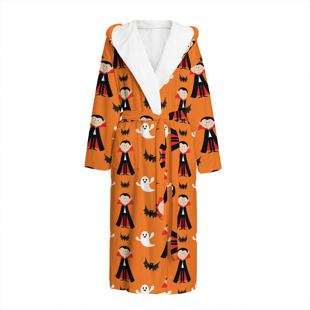 Cartoon Dracula Pattern Print Hooded Bathrobe