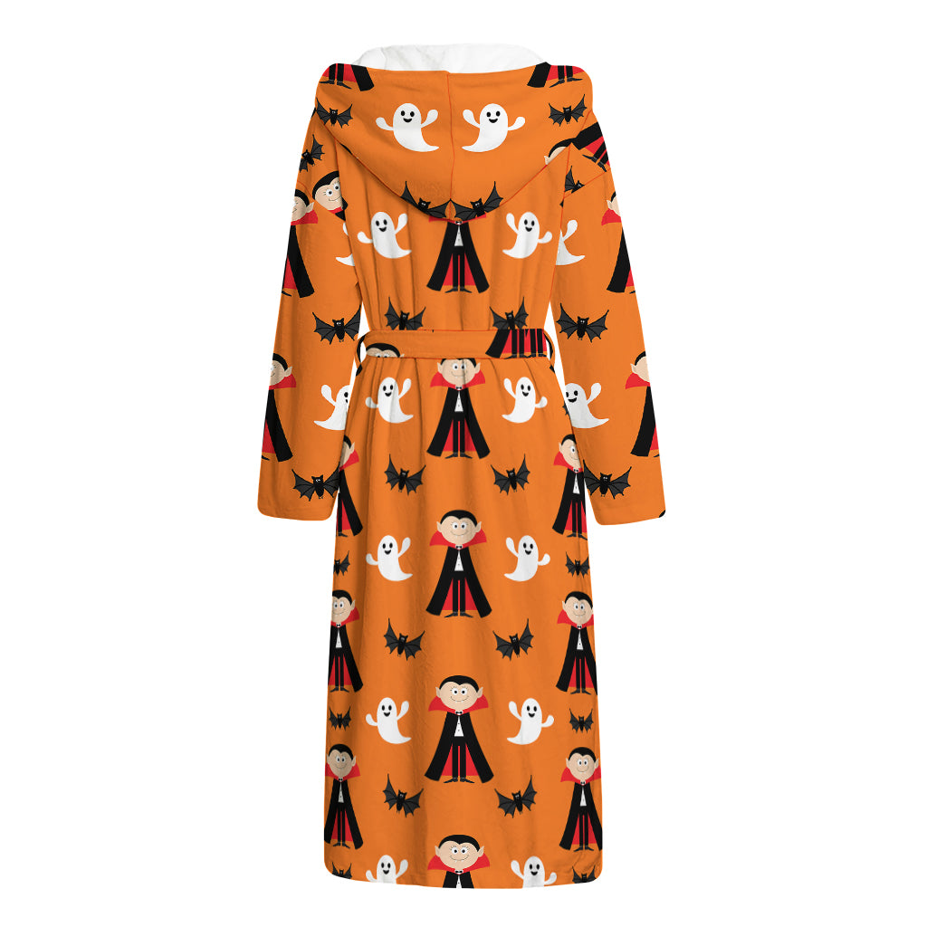 Cartoon Dracula Pattern Print Hooded Bathrobe