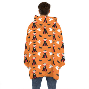 Cartoon Dracula Pattern Print Hoodie Blanket