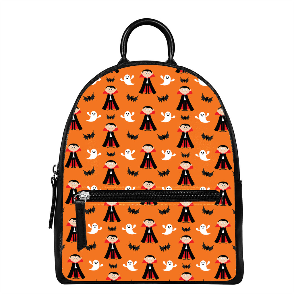 Cartoon Dracula Pattern Print Leather Backpack