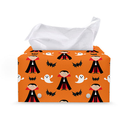 Cartoon Dracula Pattern Print Leather Tissue Box Cover