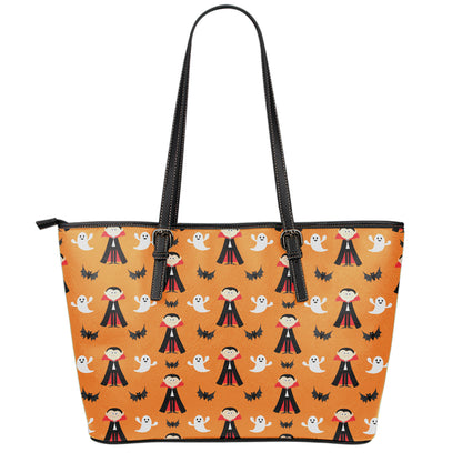 Cartoon Dracula Pattern Print Leather Tote Bag