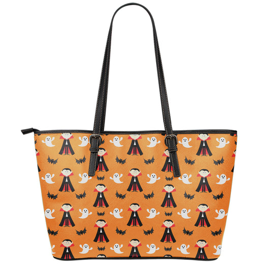 Cartoon Dracula Pattern Print Leather Tote Bag