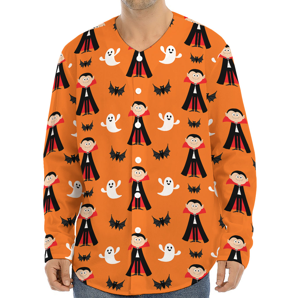 Cartoon Dracula Pattern Print Long Sleeve Baseball Jersey