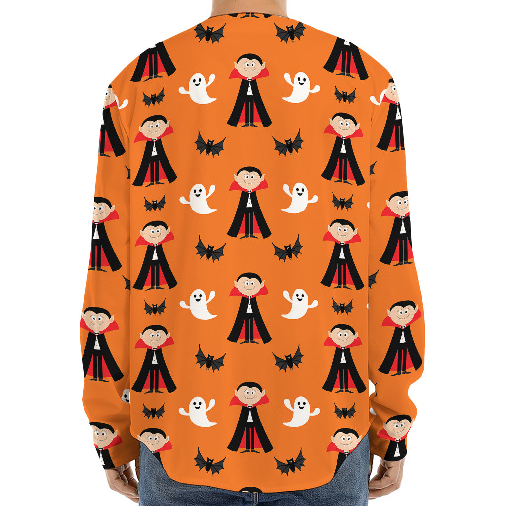 Cartoon Dracula Pattern Print Long Sleeve Baseball Jersey