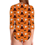 Cartoon Dracula Pattern Print Long Sleeve Swimsuit