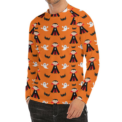 Cartoon Dracula Pattern Print Men's Long Sleeve Rash Guard