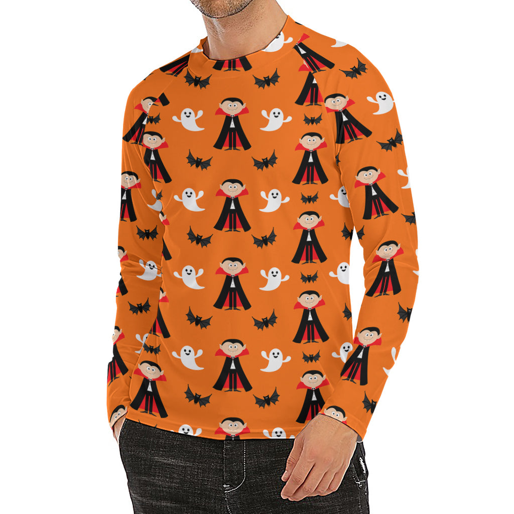 Cartoon Dracula Pattern Print Men's Long Sleeve Rash Guard