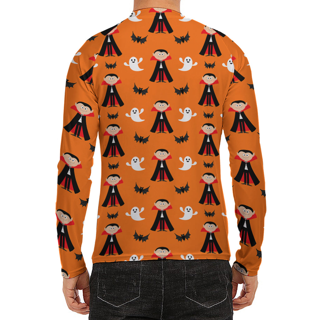 Cartoon Dracula Pattern Print Men's Long Sleeve Rash Guard