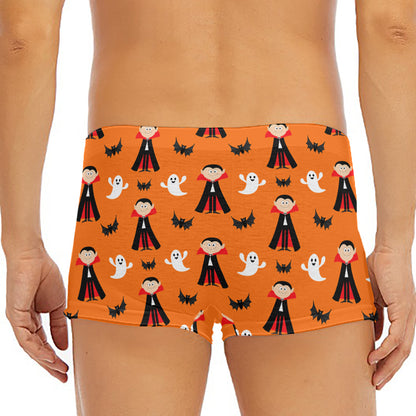 Cartoon Dracula Pattern Print Men's Short Boxer Briefs