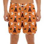 Cartoon Dracula Pattern Print Men's Split Running Shorts