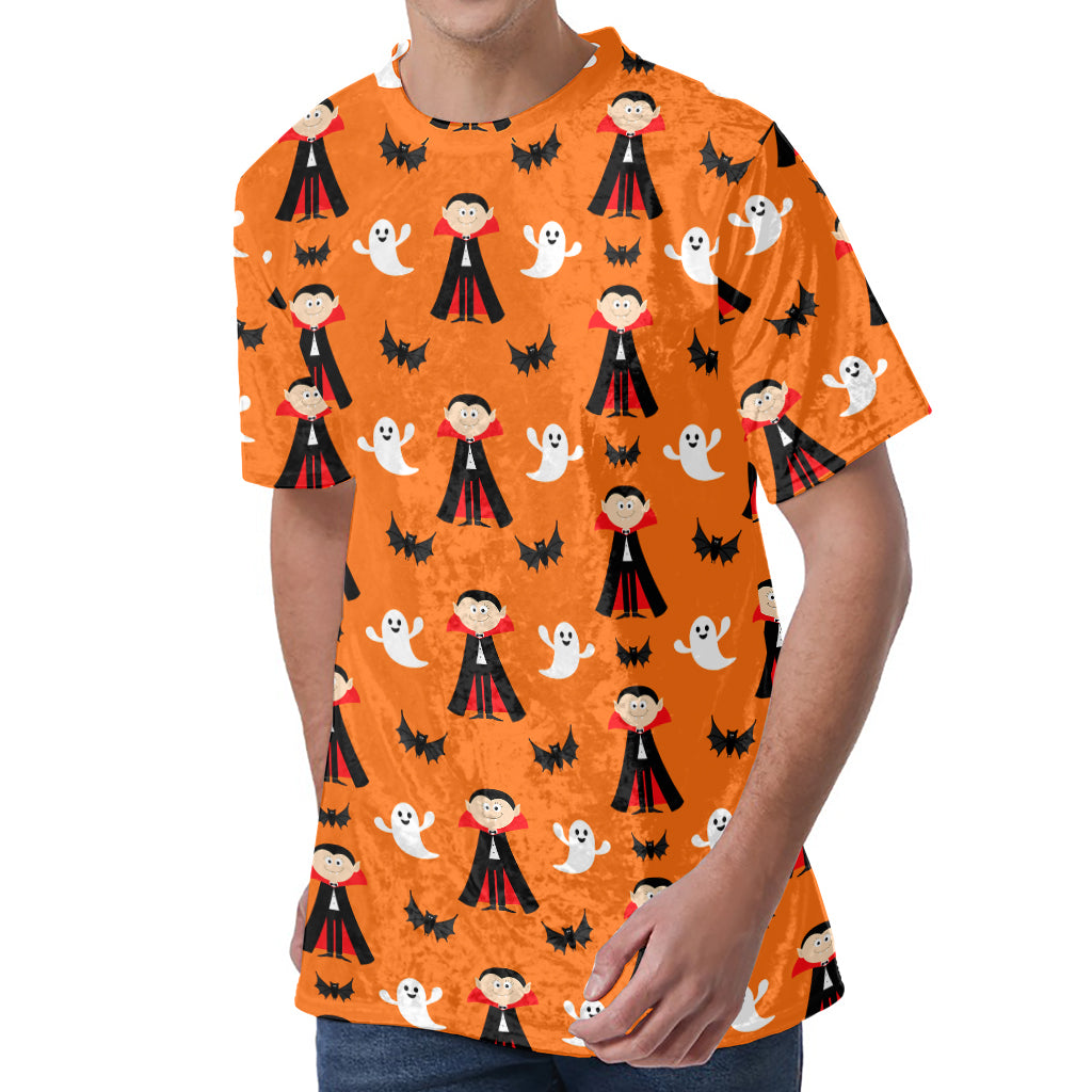 Cartoon Dracula Pattern Print Men's Velvet T-Shirt