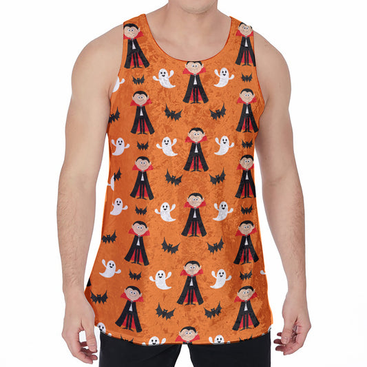 Cartoon Dracula Pattern Print Men's Velvet Tank Top