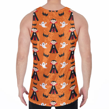Cartoon Dracula Pattern Print Men's Velvet Tank Top