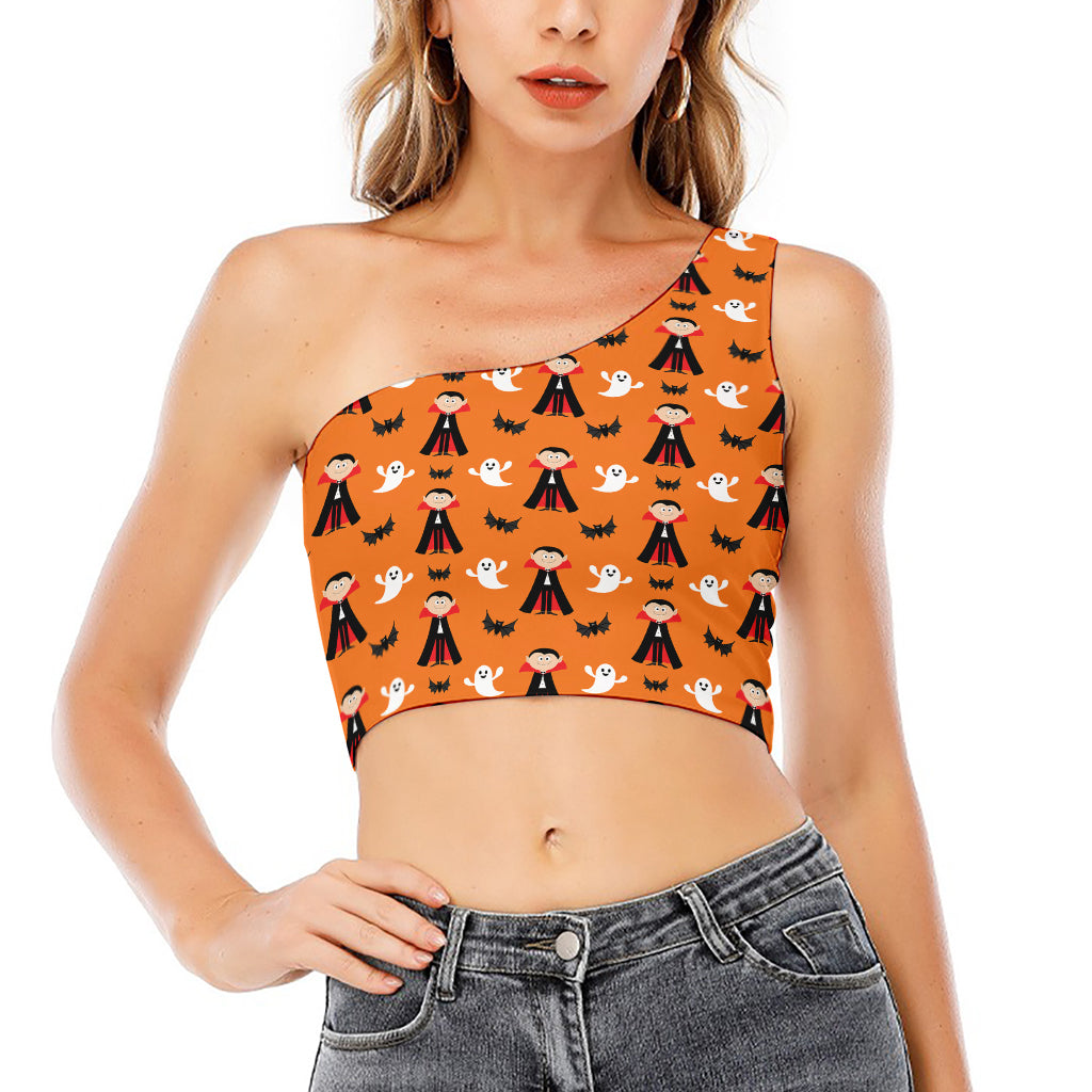 Cartoon Dracula Pattern Print One Shoulder Crop Top