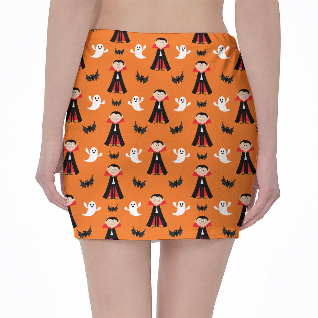 Cartoon Dracula Pattern Print Pencil Mini Skirt