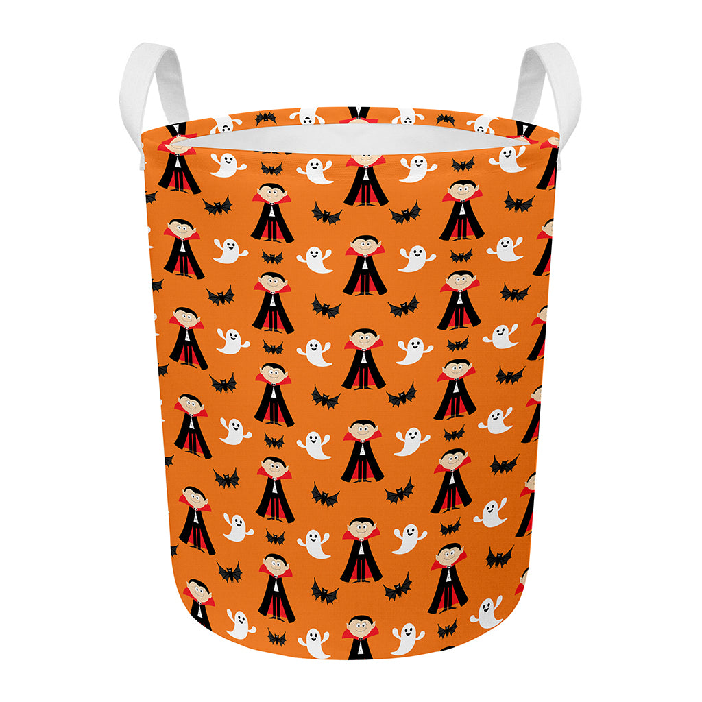 Cartoon Dracula Pattern Print Round Laundry Basket
