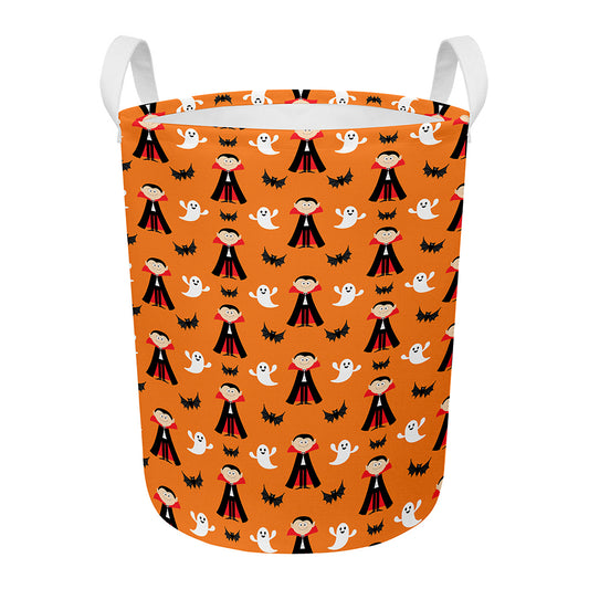 Cartoon Dracula Pattern Print Round Laundry Basket