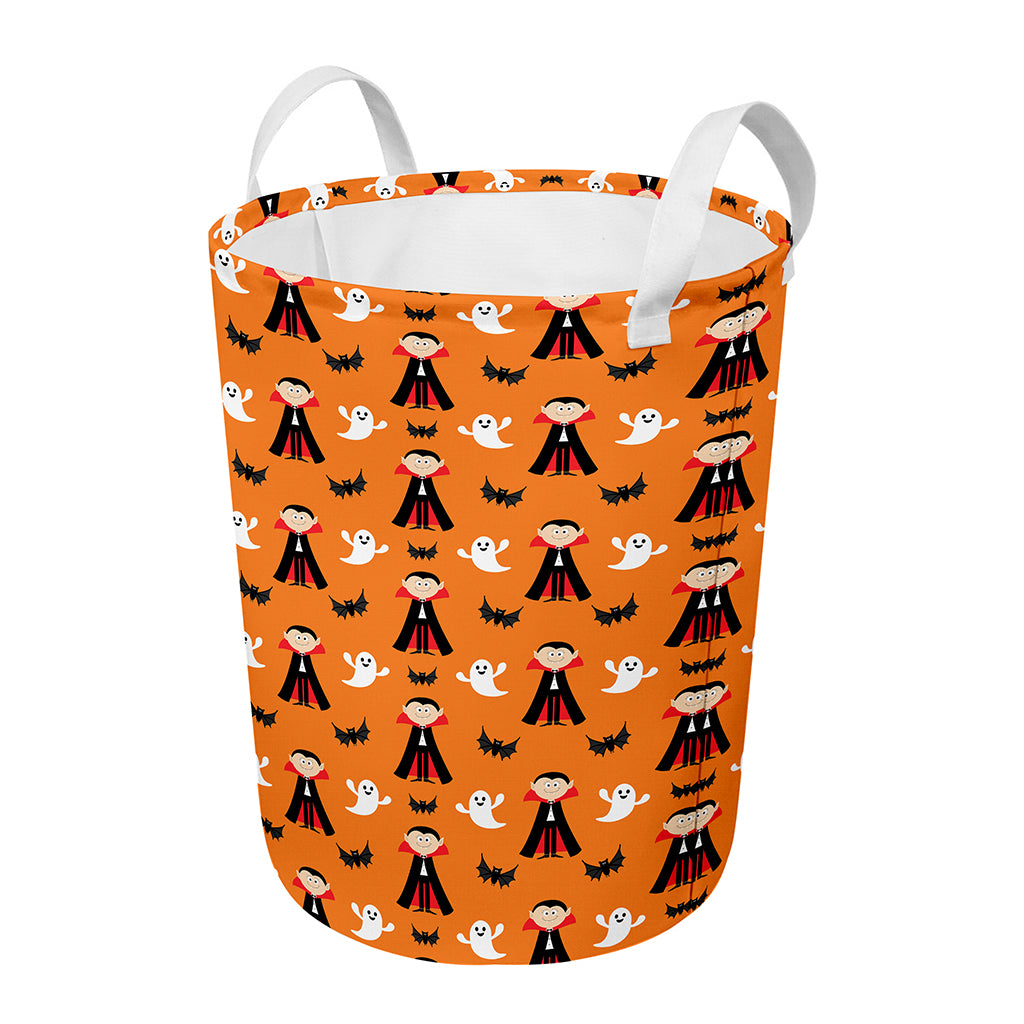 Cartoon Dracula Pattern Print Round Laundry Basket
