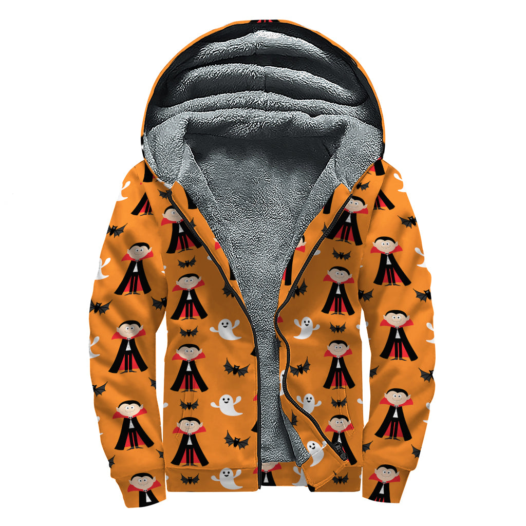 Cartoon Dracula Pattern Print Sherpa Lined Zip Up Hoodie