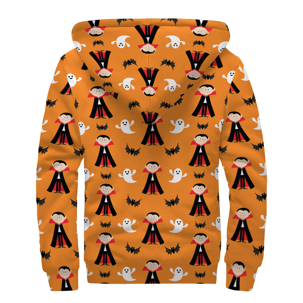 Cartoon Dracula Pattern Print Sherpa Lined Zip Up Hoodie