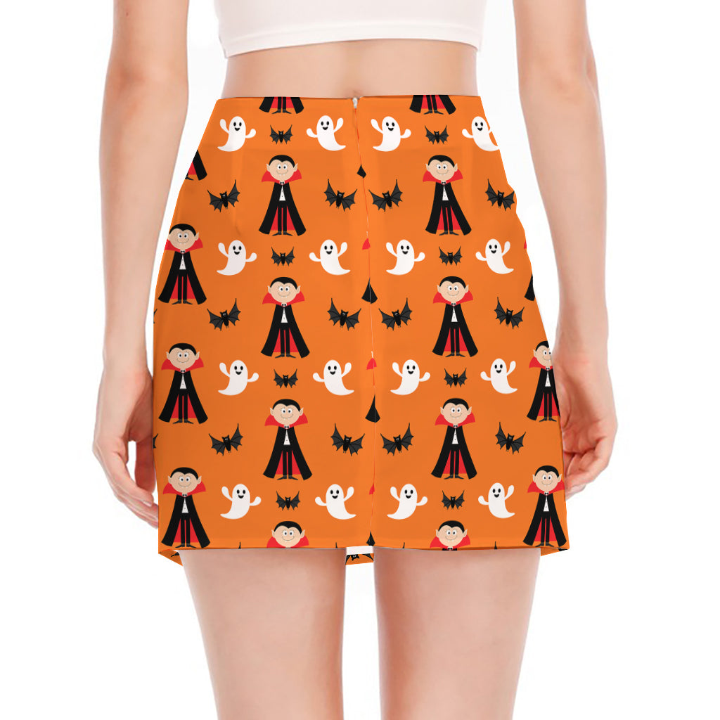 Cartoon Dracula Pattern Print Side Slit Mini Skirt