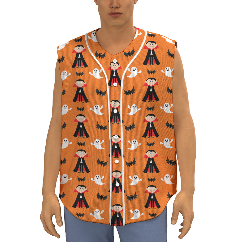 Cartoon Dracula Pattern Print Sleeveless Baseball Jersey