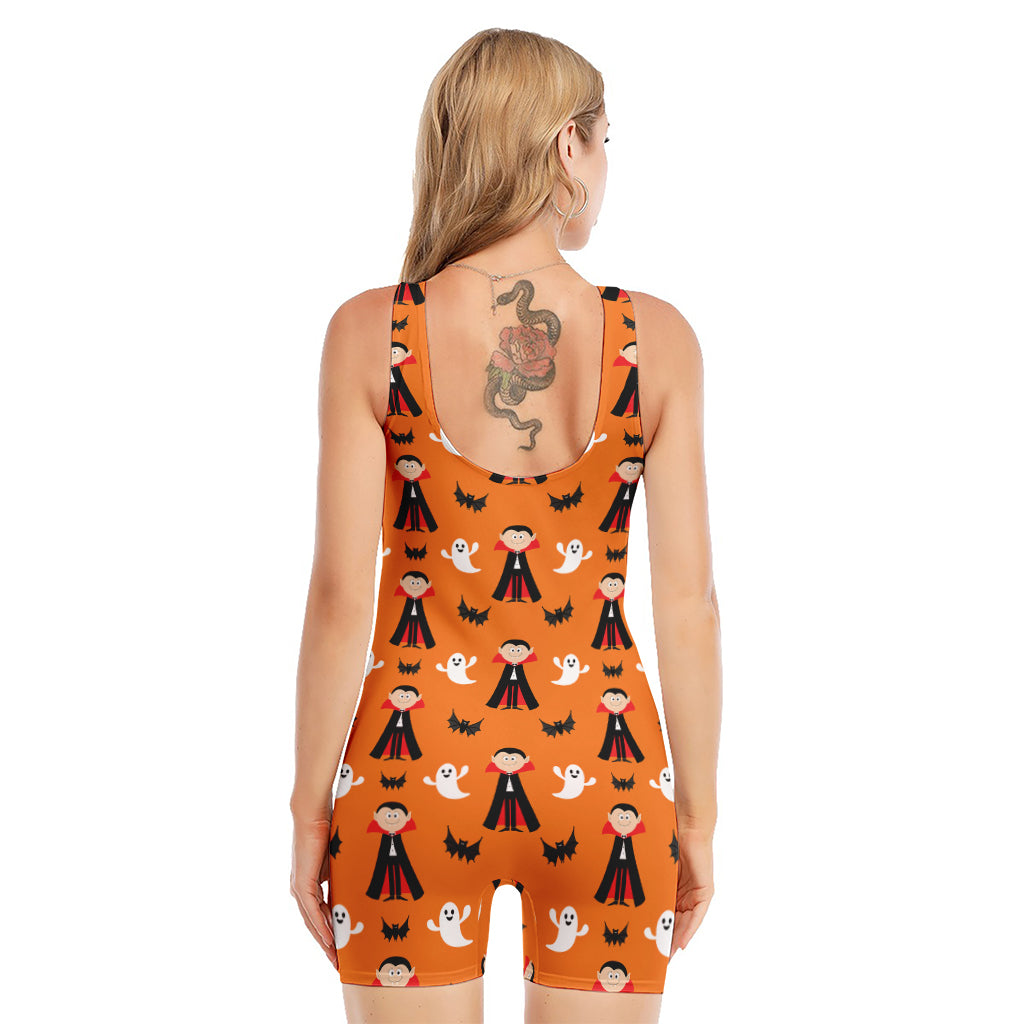 Cartoon Dracula Pattern Print Sleeveless One Piece Swimsuit