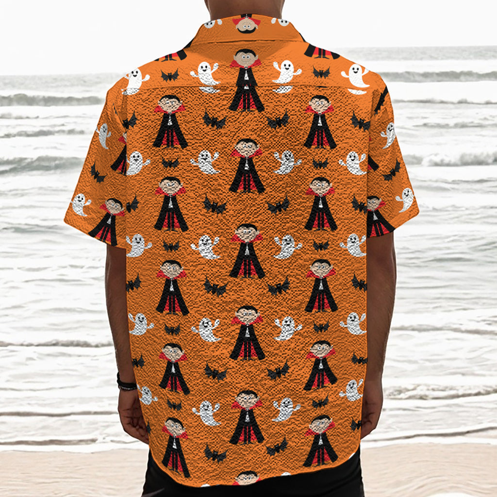 Cartoon Dracula Pattern Print Textured Short Sleeve Shirt