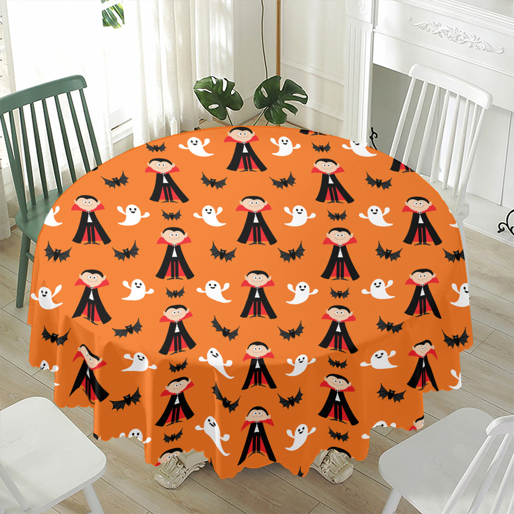 Cartoon Dracula Pattern Print Waterproof Round Tablecloth