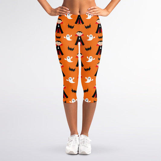 Cartoon Dracula Pattern Print Women's Capri Leggings