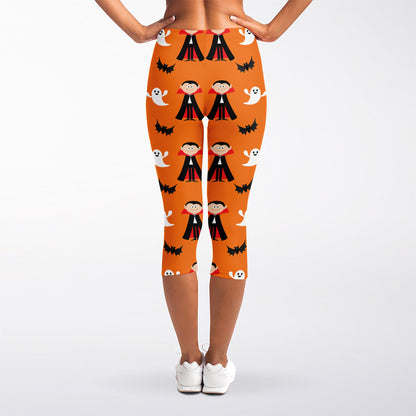 Cartoon Dracula Pattern Print Women's Capri Leggings