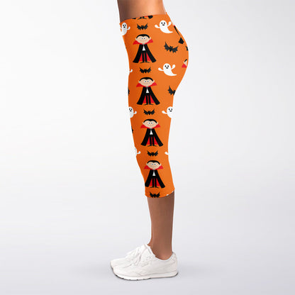 Cartoon Dracula Pattern Print Women's Capri Leggings