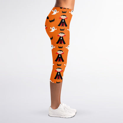 Cartoon Dracula Pattern Print Women's Capri Leggings