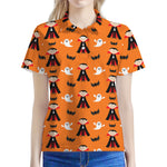 Cartoon Dracula Pattern Print Women's Polo Shirt