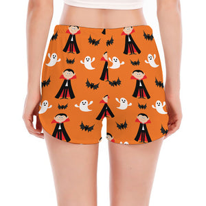 Cartoon Dracula Pattern Print Women's Split Running Shorts