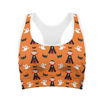 Cartoon Dracula Pattern Print Women's Sports Bra