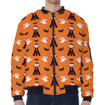 Cartoon Dracula Pattern Print Zip Sleeve Bomber Jacket