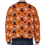 Cartoon Dracula Pattern Print Zip Sleeve Bomber Jacket