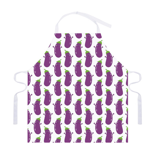 Cartoon Eggplant Pattern Print Adjustable Apron